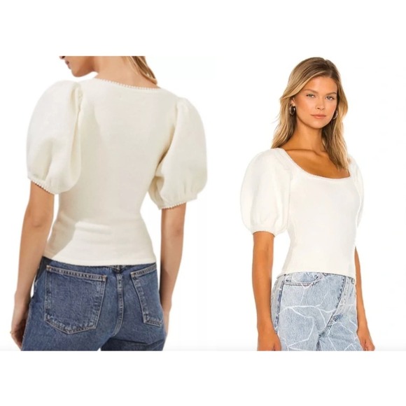ASTR The Label | Sweet Life Pearl Trimmed Square Neck Sweater | Off White | Sz L - Picture 2 of 8